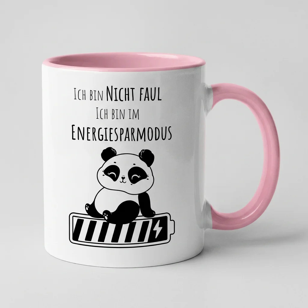 Panda-Tasse «Ich bin nicht faul, ich bin im Energiesparmodus» Oneliner-Motiv — Tasse rosa 330 ml