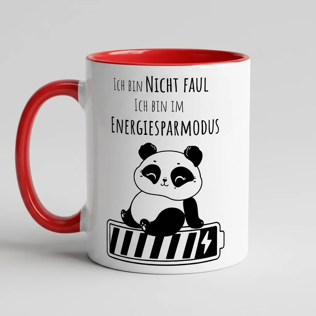 Panda-Tasse «Ich bin nicht faul, ich bin im Energiesparmodus» Oneliner-Motiv — Tasse rot 330 ml