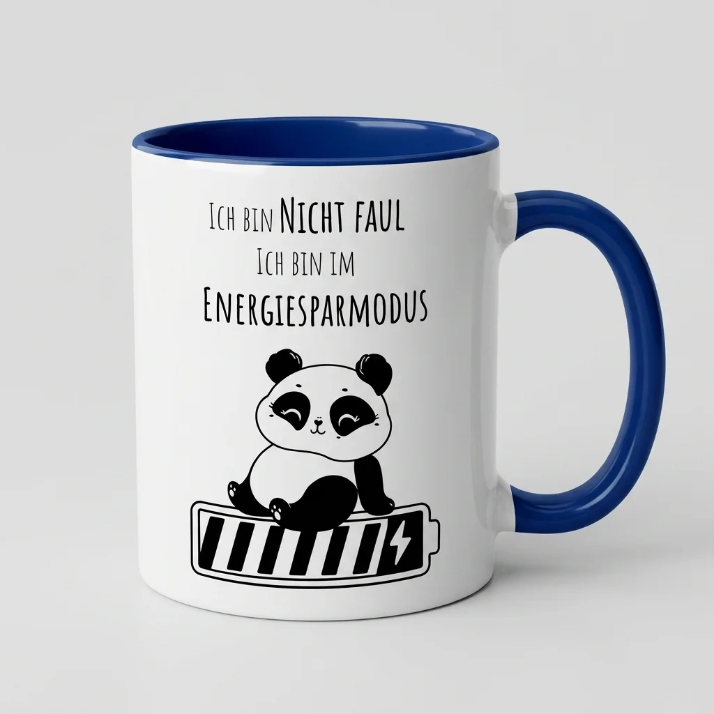 Panda-Tasse «Ich bin nicht faul, ich bin im Energiesparmodus» Oneliner-Motiv — Tasse blau 330 ml