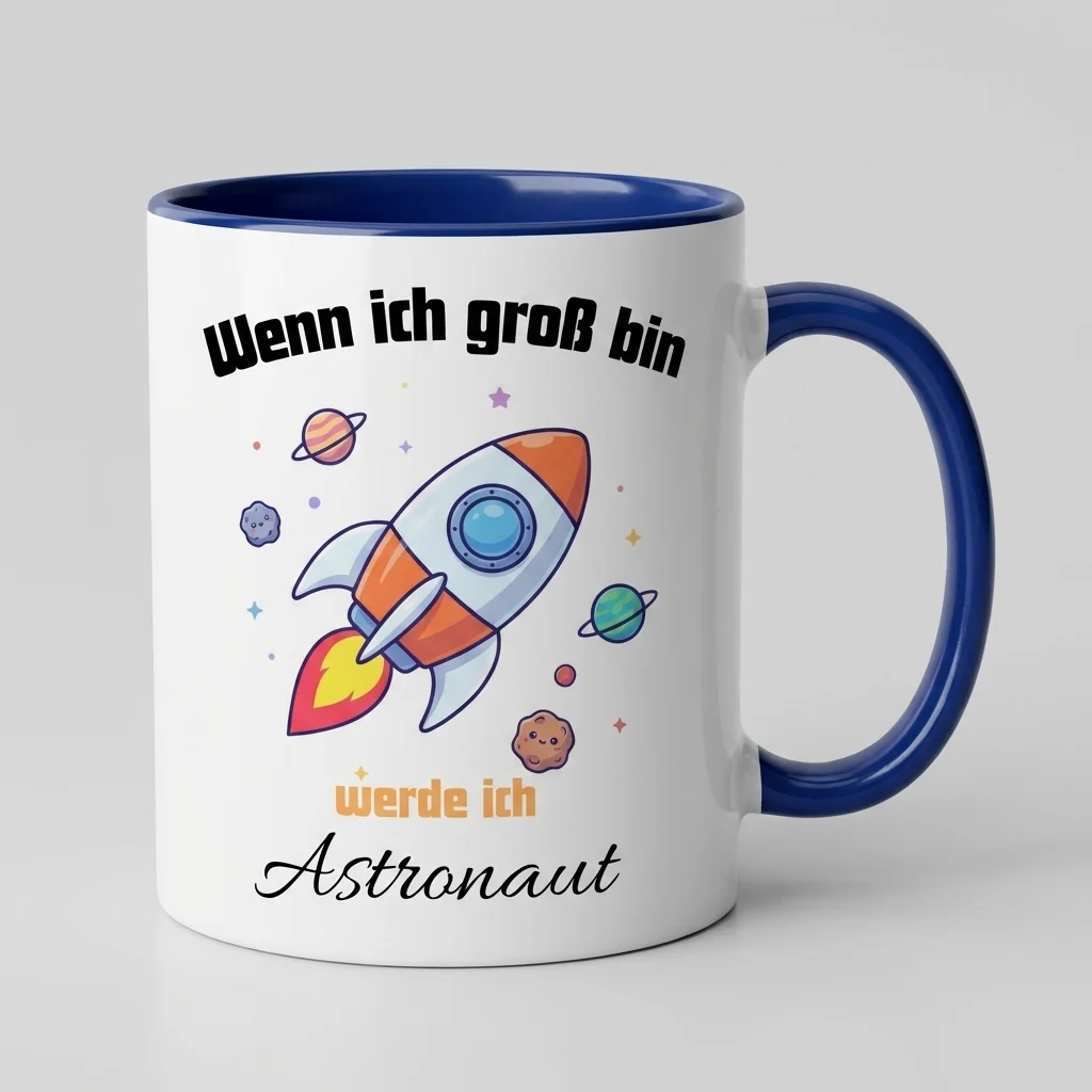 Astronauten-Kindertasse Wenn ich gross bin werde ich Astronaut Raketen-Motiv - Tasse blau 300 ml