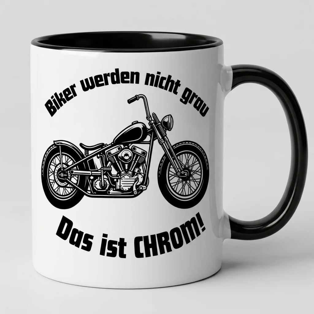 Biker-Tasse Biker werden nicht grau das ist Chrom Motorrad-Motiv - Tasse schwarz 300 ml
