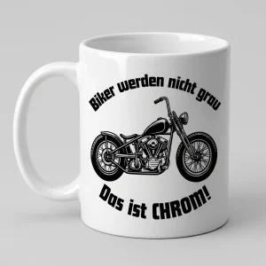 Biker-Tasse Biker werden nicht grau das ist Chrom Motorrad-Motiv - Tasse weiss Henkel links 300 ml