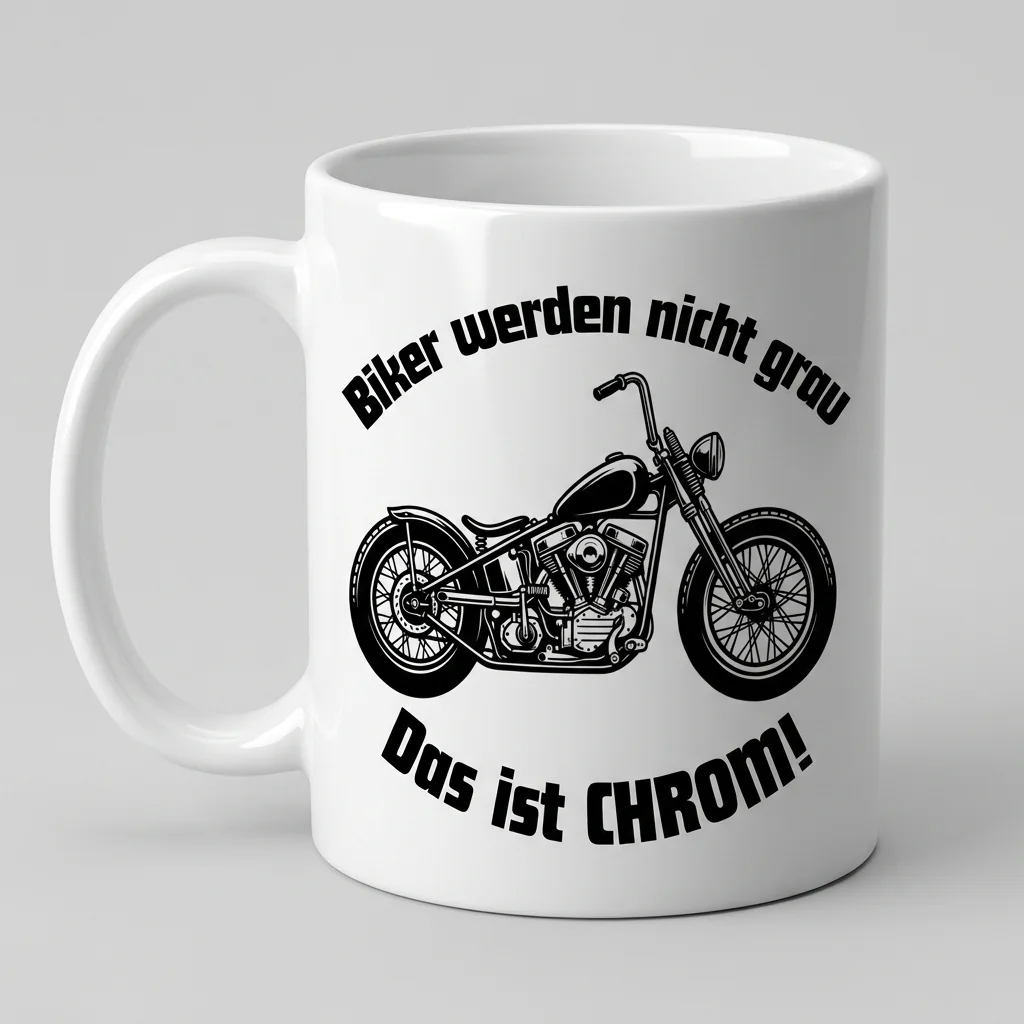 Biker-Tasse Biker werden nicht grau das ist Chrom Motorrad-Motiv - Tasse weiss Henkel links 300 ml