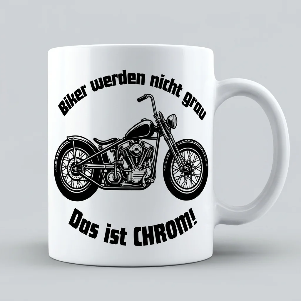 Biker-Tasse Biker werden nicht grau das ist Chrom Motorrad-Motiv - Tasse weiss Henkel rechts 300 ml