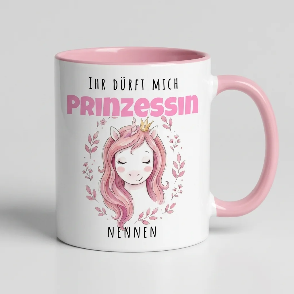 Einhorn-Tasse Ihr duerft mich Prinzessin nennen - Tasse rosa 300 ml