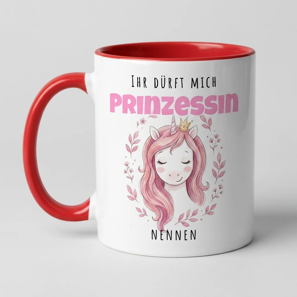 Einhorn-Tasse Ihr duerft mich Prinzessin nennen - Tasse rot 300 ml