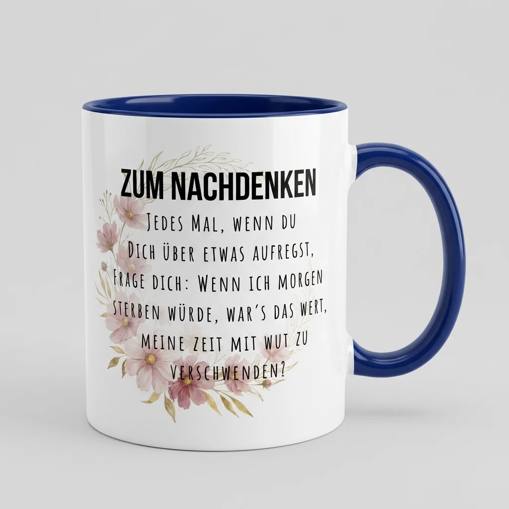 Tasse Zum Nachdenken Spruch Achtsamkeit Wut loslassen - Tasse blau 300 ml