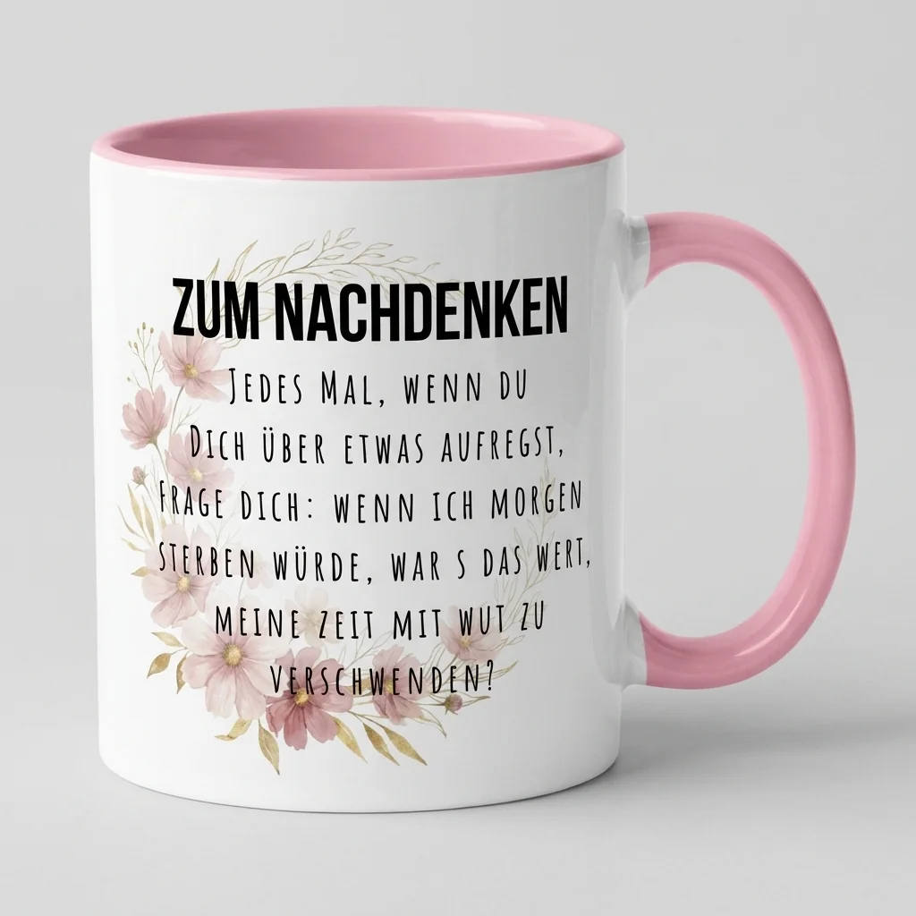 Tasse Zum Nachdenken Spruch Achtsamkeit Wut loslassen - Tasse rosa 300 ml