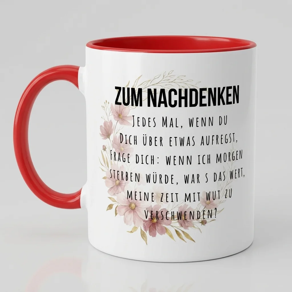 Tasse Zum Nachdenken Spruch Achtsamkeit Wut loslassen - Tasse rot 300 ml