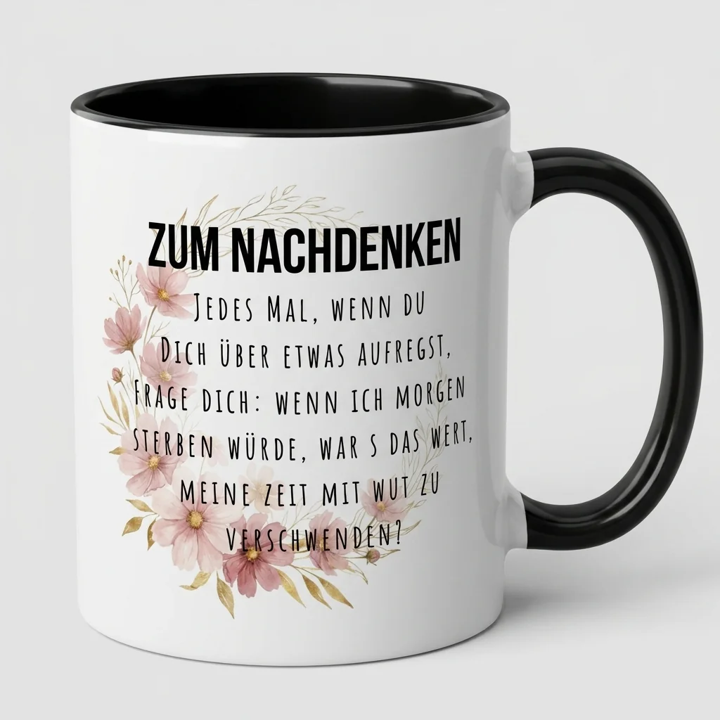 Tasse Zum Nachdenken Spruch Achtsamkeit Wut loslassen - Tasse schwarz 300 ml