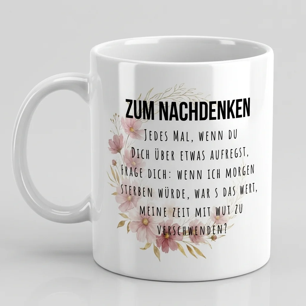 Tasse Zum Nachdenken Spruch Achtsamkeit Wut loslassen - Tasse weiss Henkel links 300 ml