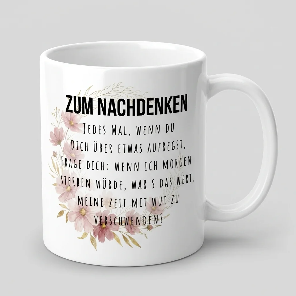 Tasse Zum Nachdenken Spruch Achtsamkeit Wut loslassen - Tasse weiss Henkel rechts 300 ml