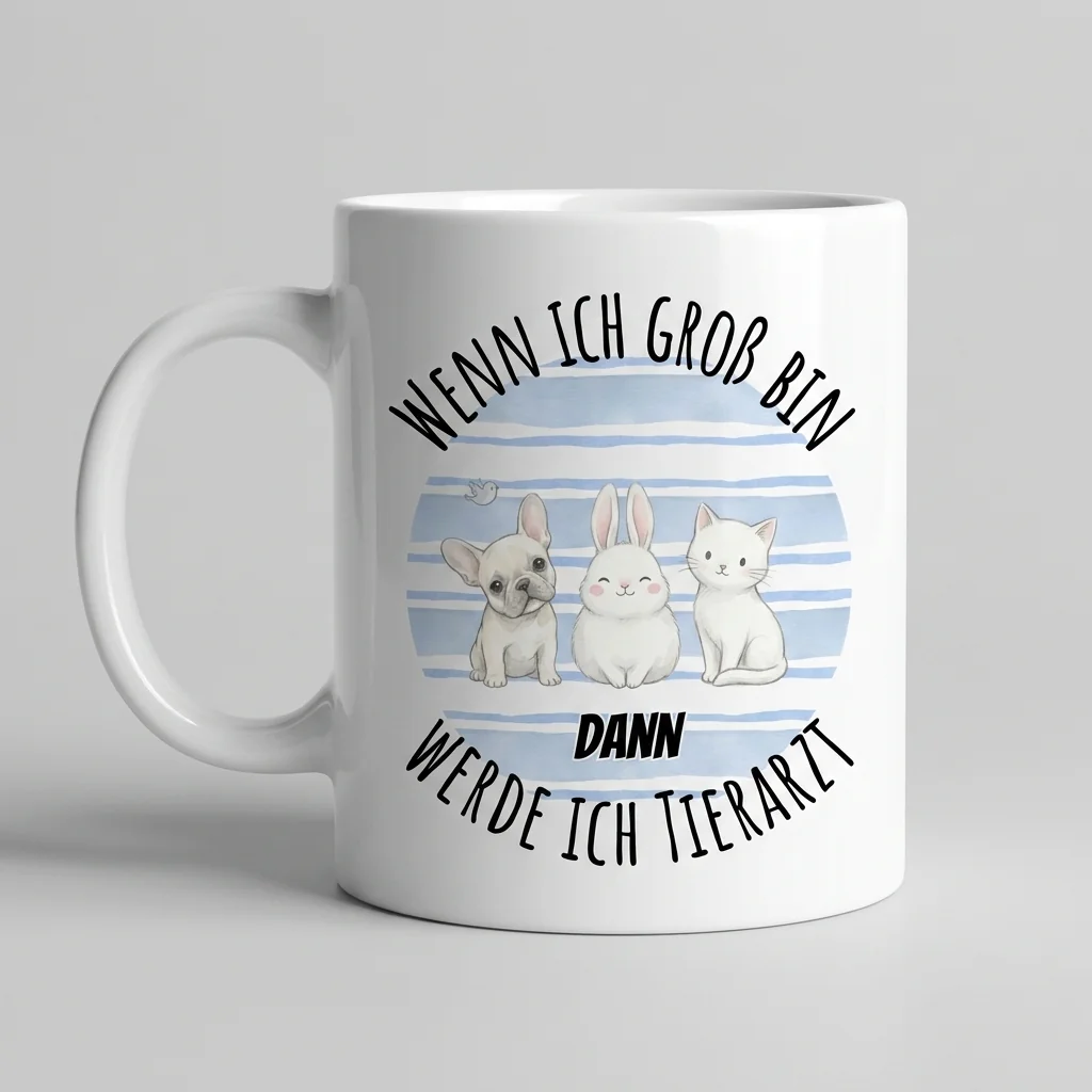 Tierarzt-Tasse Wenn ich gross bin werde ich Tierarzt - Tasse weiss Henkel links 300 ml