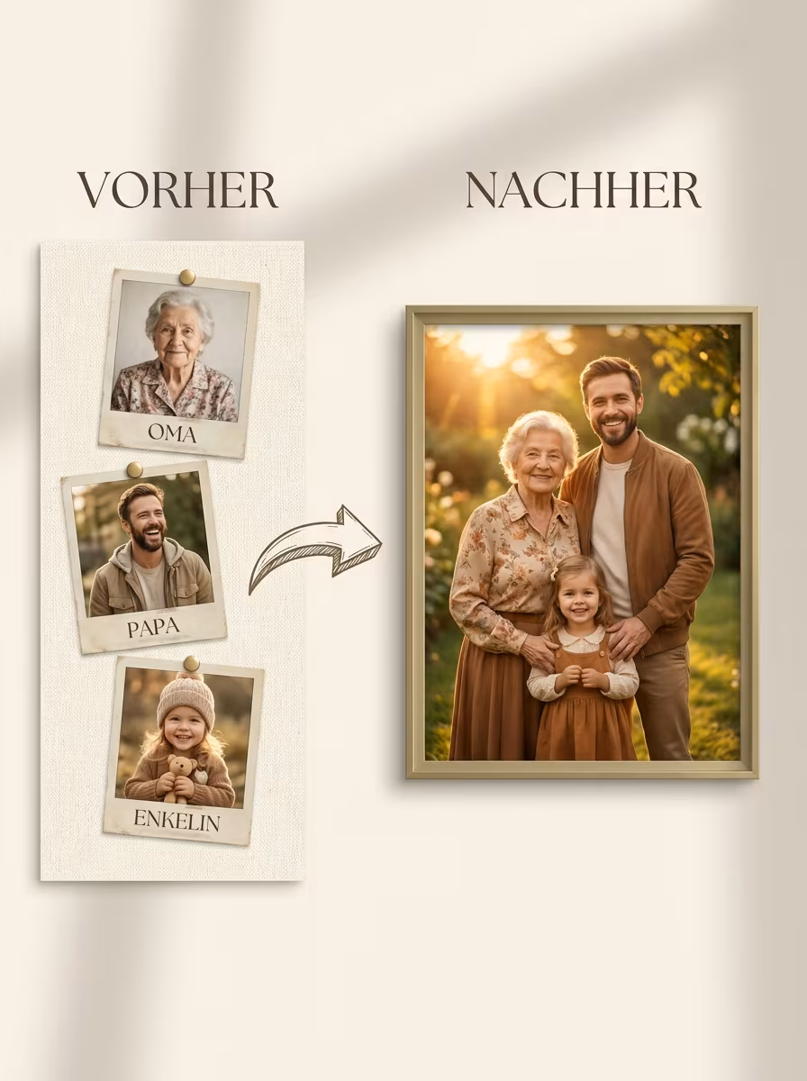 Andenken an Verstorbene – zwei Fotos werden zu einem Familienporträt zusammengefügt