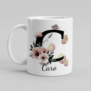 Petal Monogram Tasse – Buchstabe C (Weiß 300 ml) — Tasse 330 ml