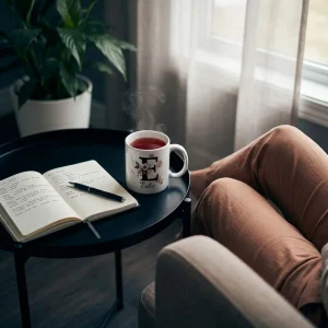 Petal Monogram Tasse – Buchstabe E (Weiß 300 ml) — Henkel rechts