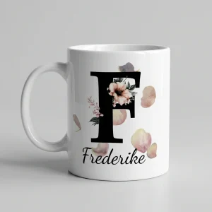 Petal Monogram Tasse – Buchstabe F (Weiß 300 ml) — Tasse 330 ml