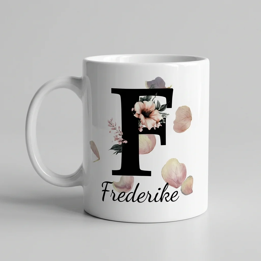 Petal Monogram Tasse – Buchstabe F (Weiß 300 ml) — Tasse 330 ml